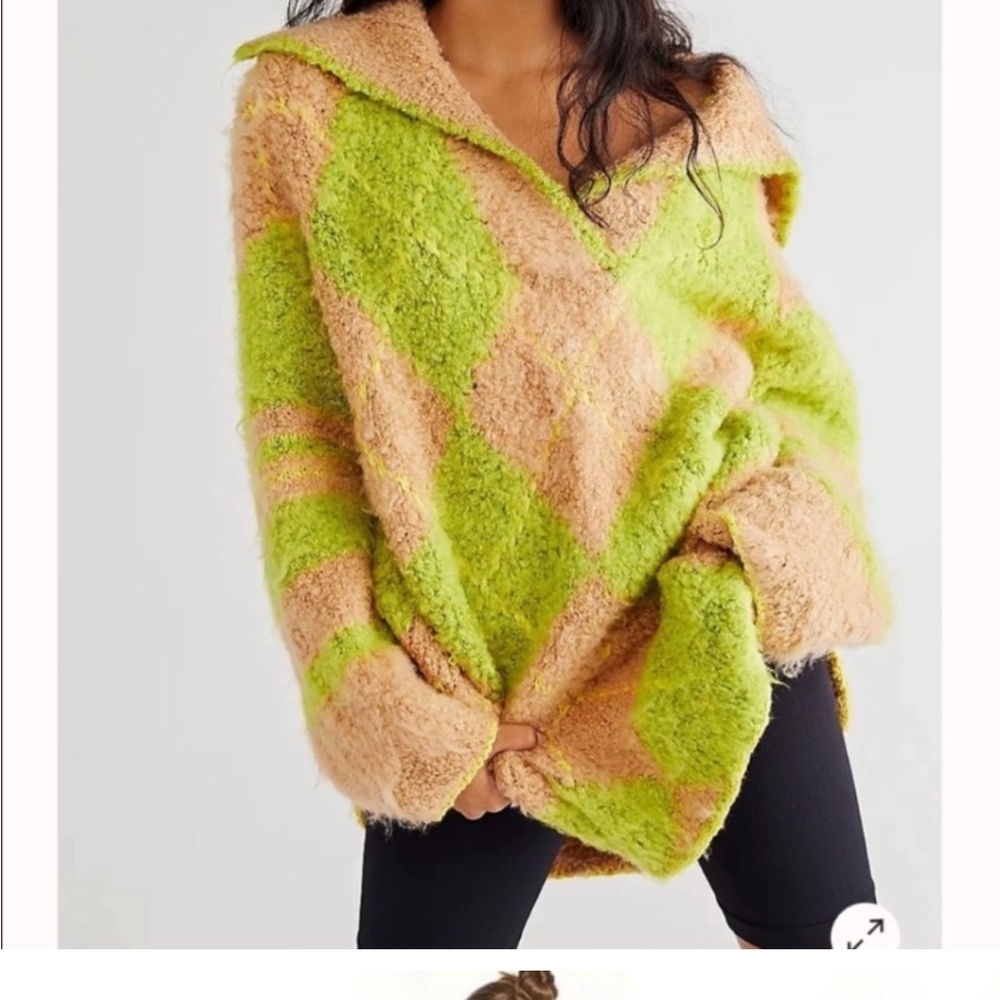 Free People Green and Tan Oversized Cardigan